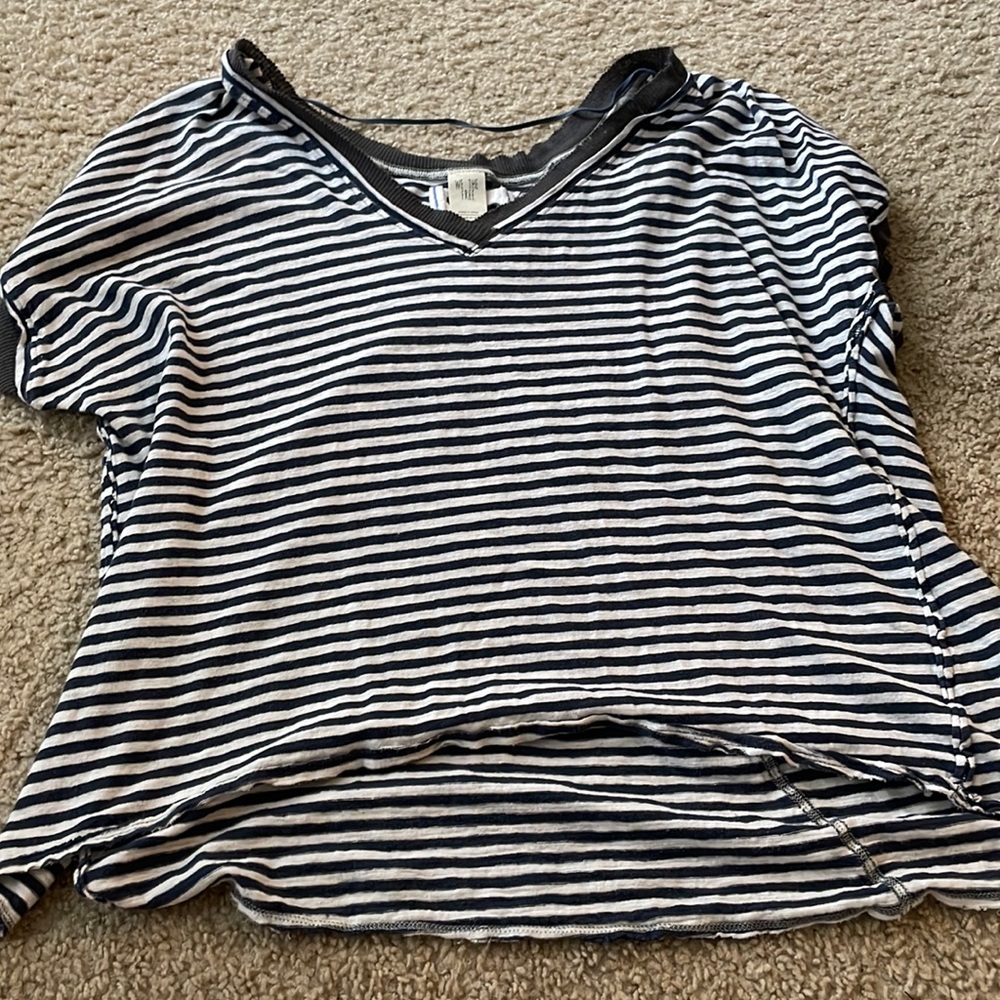 Free People Navy Stripped Loose VNeck